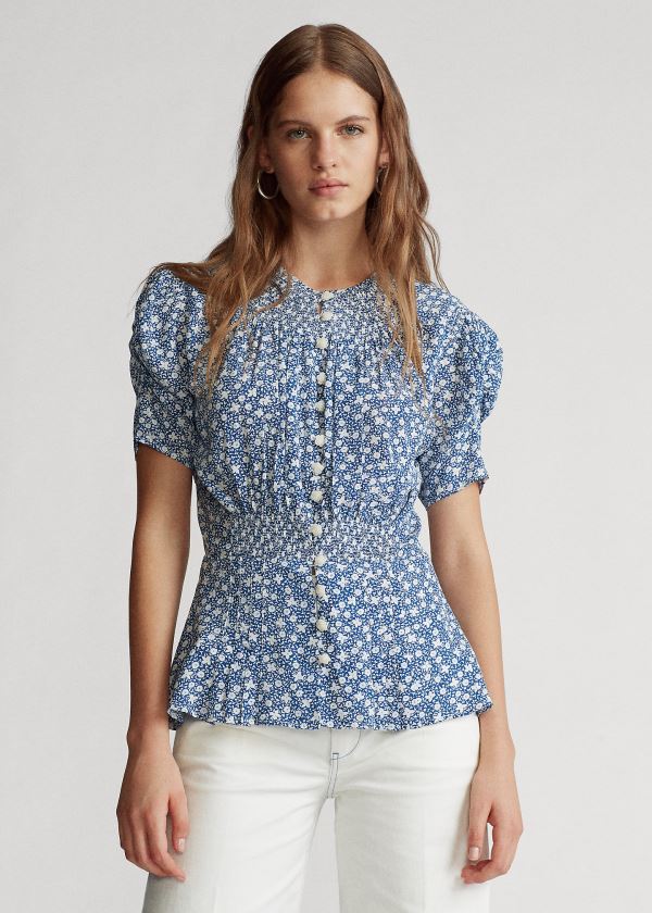 Polo Ralph Lauren Crepe Peplum Bluse Dame Danmark (VRPUS1068)